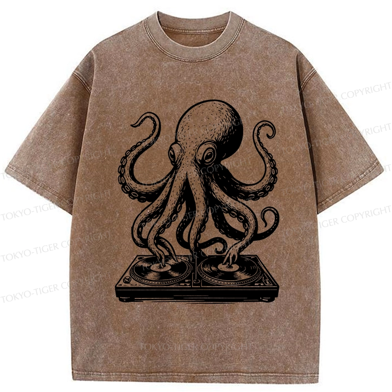 Tokyo-Tiger Octopus DJ Washed T-Shirt