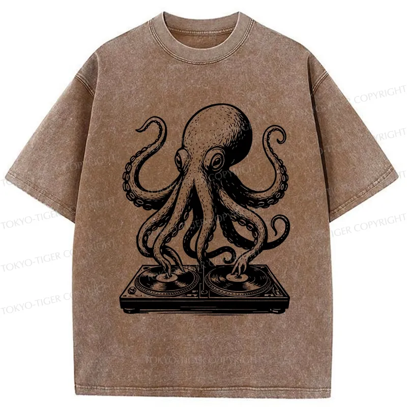 Tokyo-Tiger Octopus DJ Washed T-Shirt