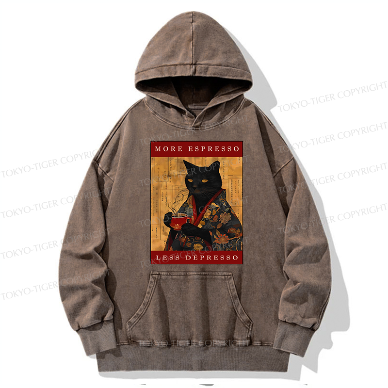 Tokyo-Tiger More Espresso Less Depresso Cat Washed Hoodie