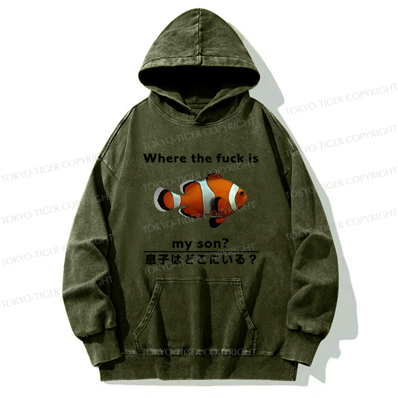 Tokyo-Tiger Fish Looking For Son Washed Hoodie