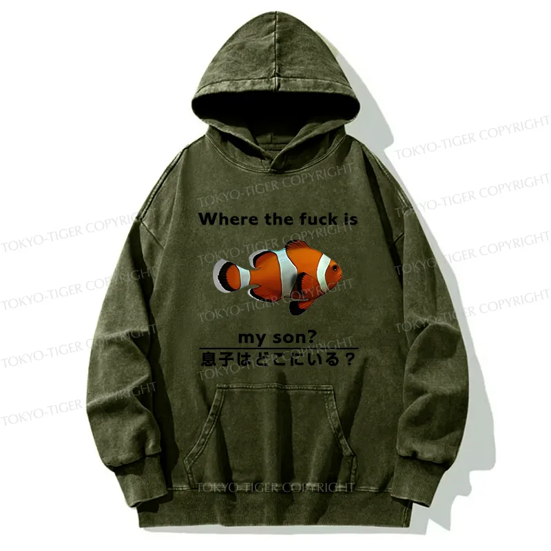 Tokyo-Tiger Fish Looking For Son Washed Hoodie