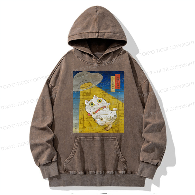Tokyo-Tiger Funny Meow-FO Kidnapping Cat Washed Hoodie