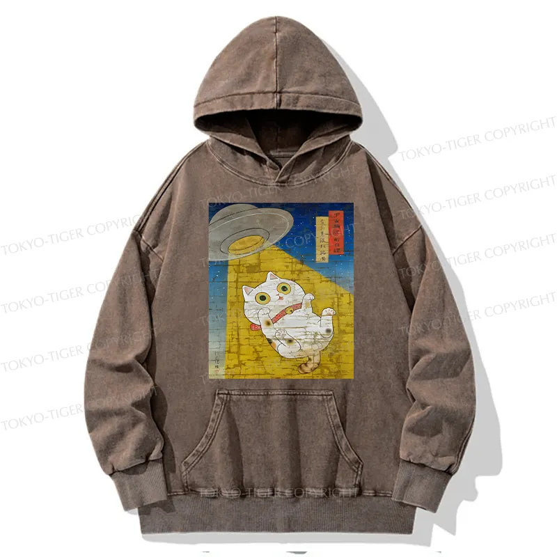 Tokyo-Tiger Funny Meow-FO Kidnapping Cat Washed Hoodie