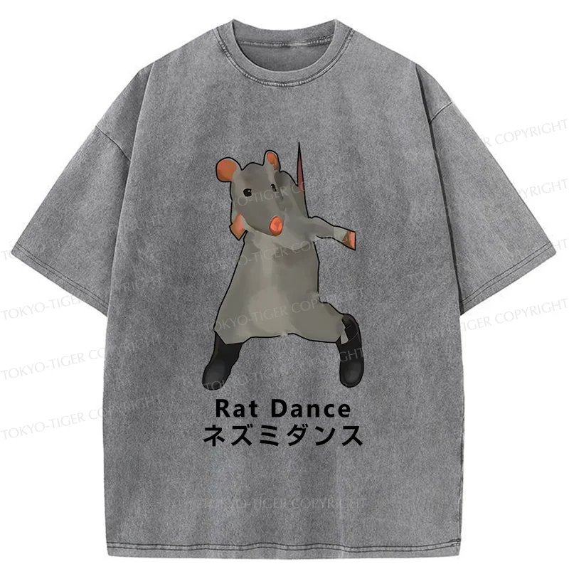 Tokyo-Tiger Funny Dancing Mouse Washed T-Shirt
