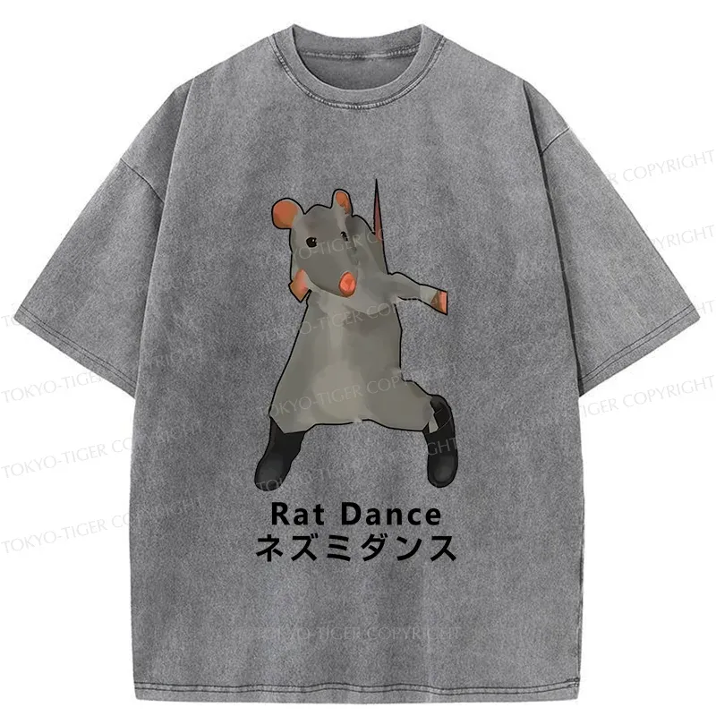 Tokyo-Tiger Funny Dancing Mouse Washed T-Shirt