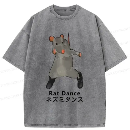 Tokyo-Tiger Funny Dancing Mouse Washed T-Shirt
