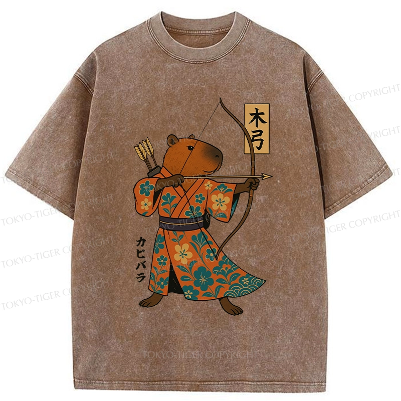 Tokyo-Tiger Japan Capybara Archery Washed T-Shirt