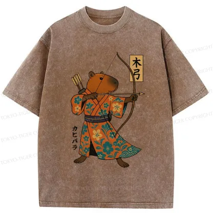 Tokyo-Tiger Japan Capybara Archery Washed T-Shirt