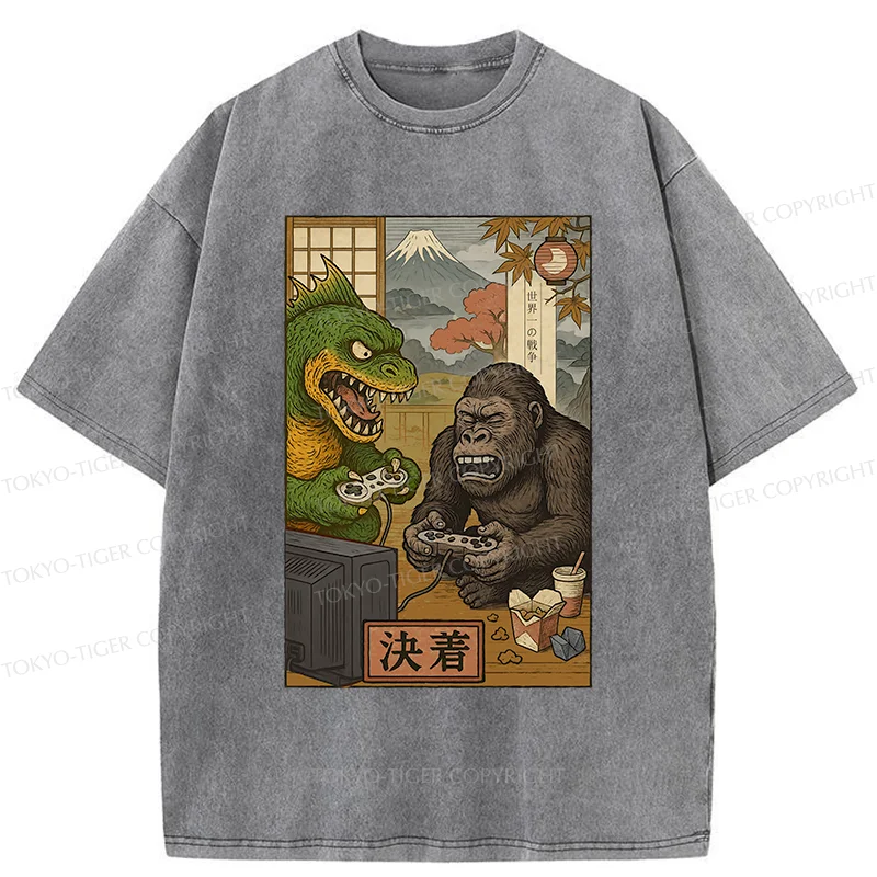 Tokyo-Tiger Monsters Play Games Washed T-Shirt