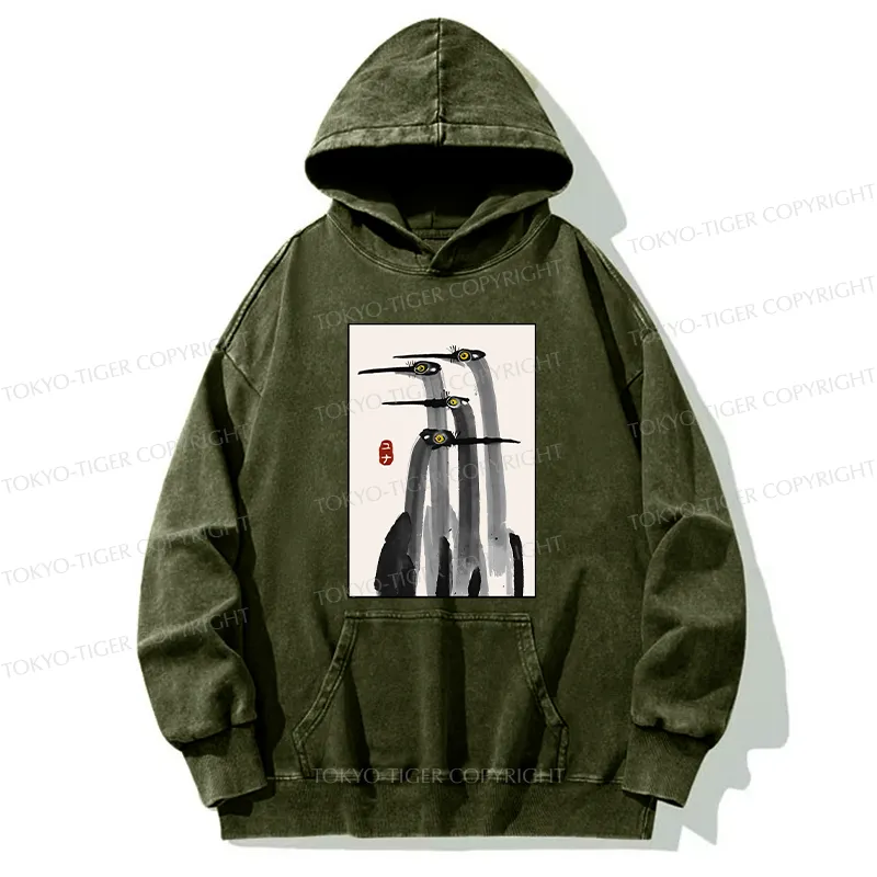 Tokyo-Tiger Japanese Crane Poster Washed Hoodie