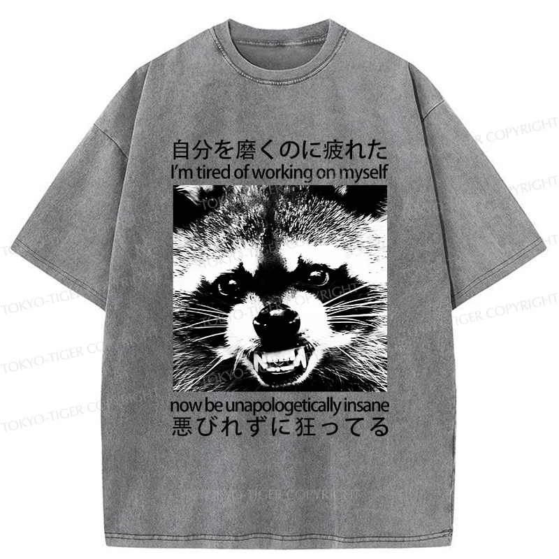 Tokyo-Tiger Unapologetically Insane Raccoon Washed T-Shirt