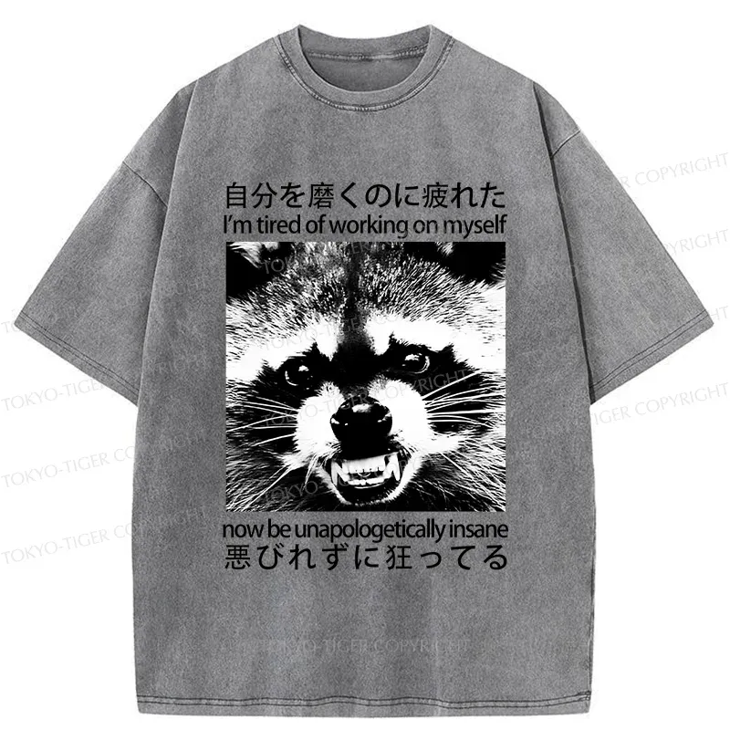 Tokyo-Tiger Unapologetically Insane Raccoon Washed T-Shirt
