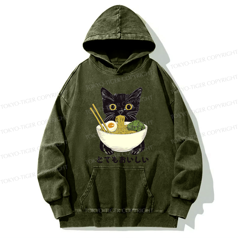 Tokyo-Tiger Ramen Lover Cute Cat Washed Hoodie