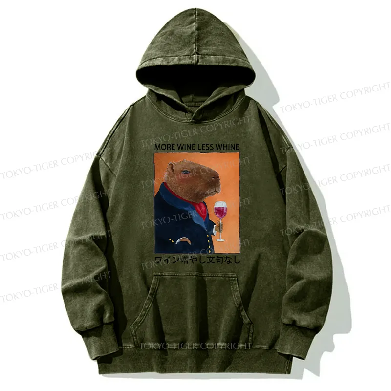 Tokyo-Tiger Capybara More Wine Less Whine Washed Hoodie
