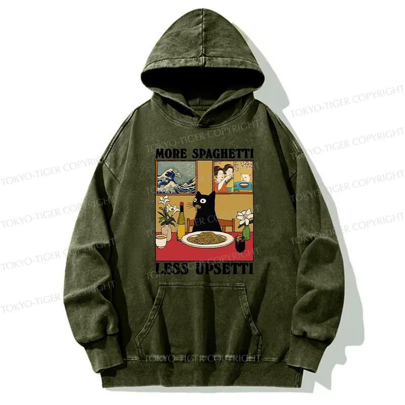 Tokyo-Tiger Cat Eating Pasta Washed Hoodie