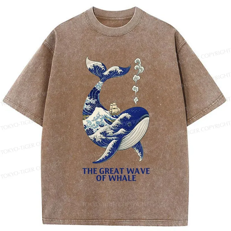 Tokyo-Tiger Ukiyoe Wave Whale Washed T-Shirt