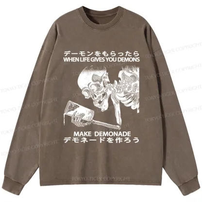 Tokyo-Tiger Make Demonade Funny Washed Long Sleeve T-Shirt