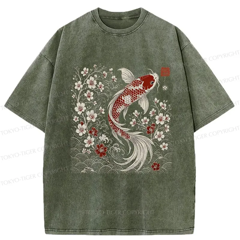 Tokyo-Tiger Vintage Sakura And Koi Washed T-Shirt