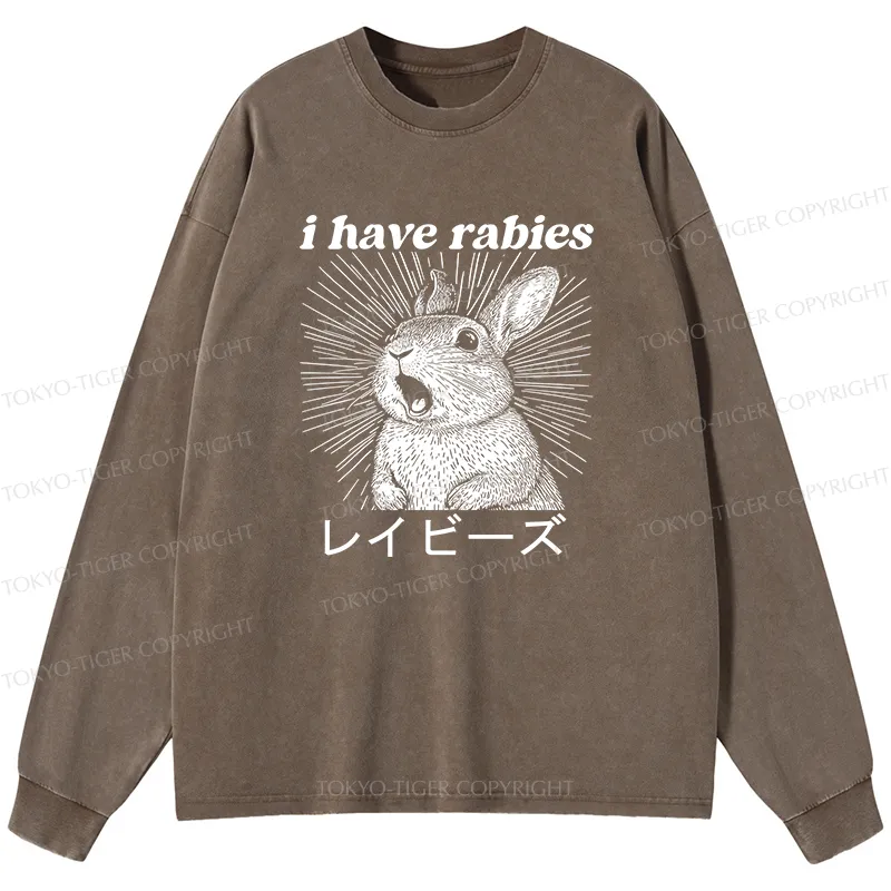 Tokyo-Tiger Funny Rabbit Washed Long Sleeve T-Shirt