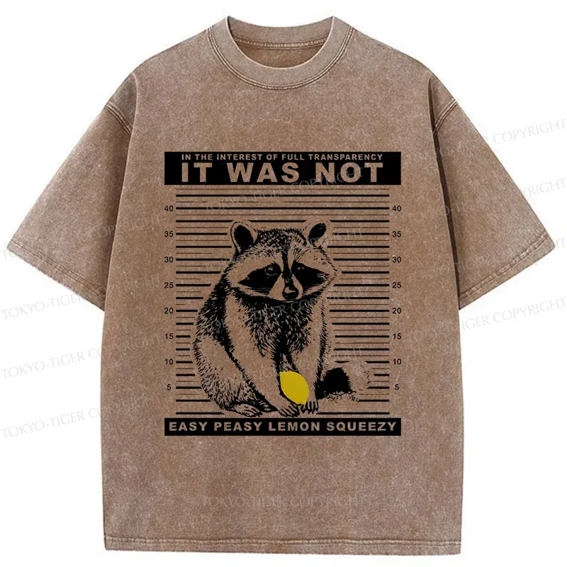 Tokyo-Tiger Raccoon Squeezes Lemon Washed T-Shirt