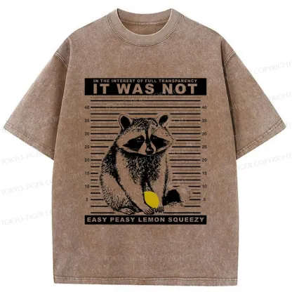 Tokyo-Tiger Raccoon Squeezes Lemon Washed T-Shirt