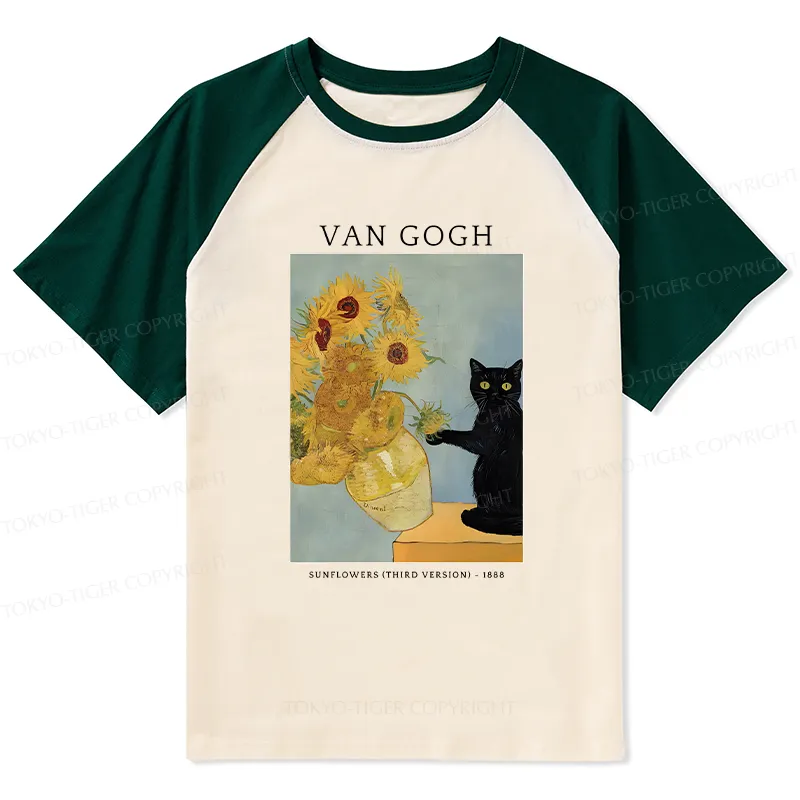 Tokyo-Tiger Black Cat With Sunflowers Raglan T-shirt
