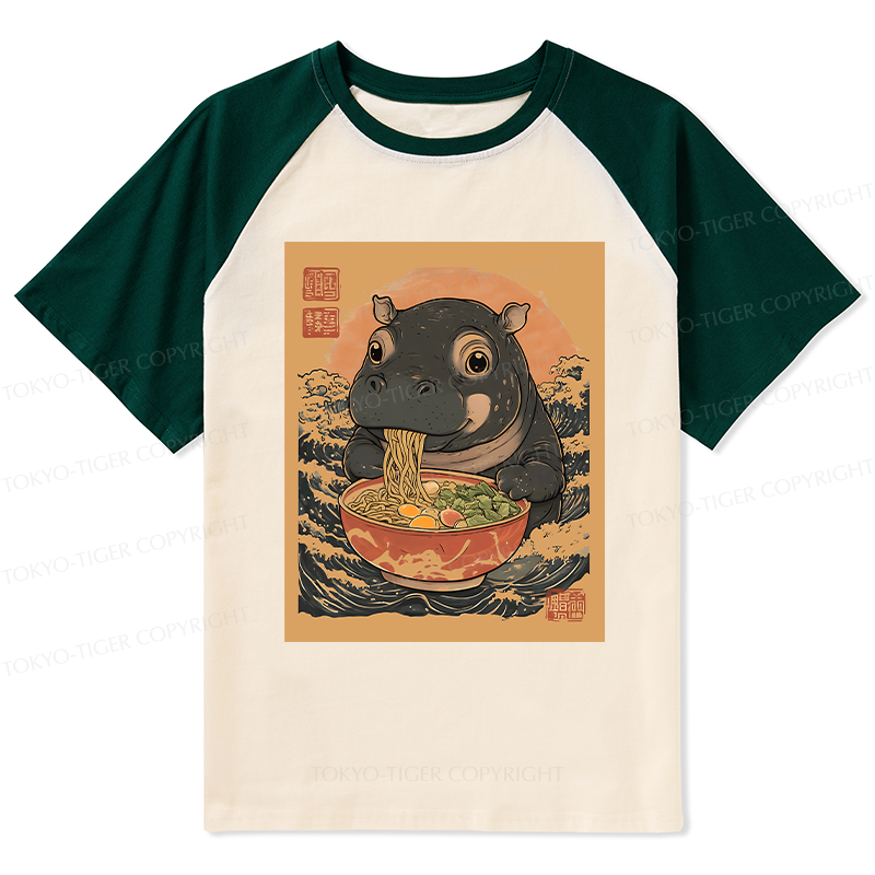 Tokyo-Tiger Moo Deng Eat Ramen Raglan T-shirt