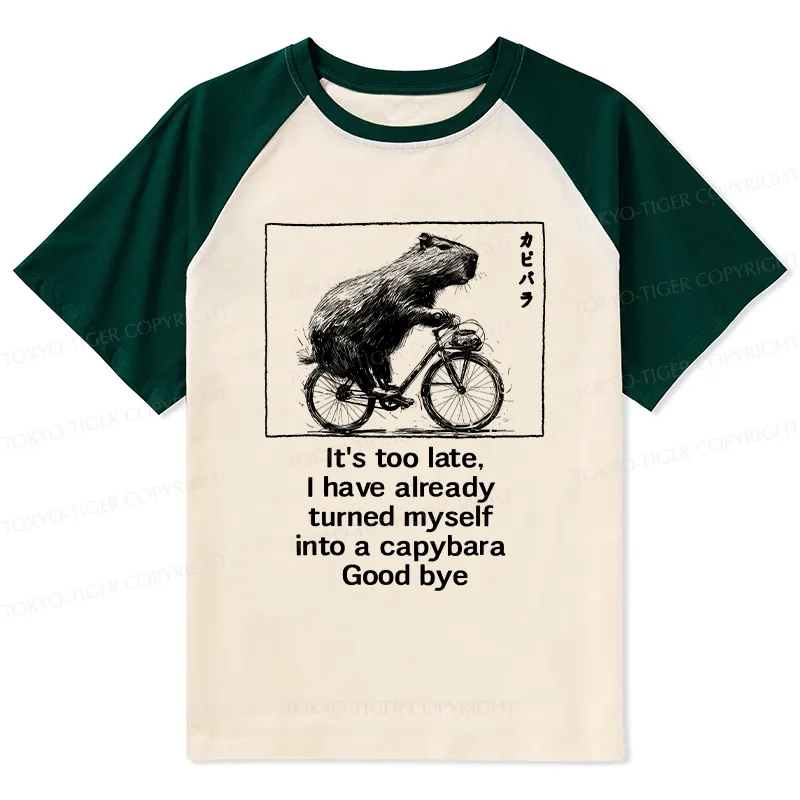Tokyo-Tiger Funny Capybara Riding A Bicycle Raglan T-shirt
