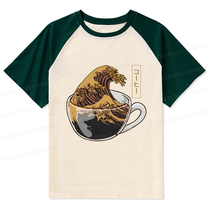 Tokyo-Tiger Coffee Wave Raglan T-shirt