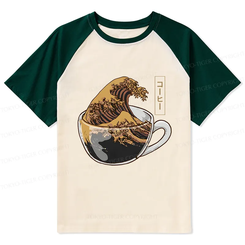 Tokyo-Tiger Coffee Wave Raglan T-shirt