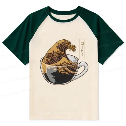 Tokyo-Tiger Coffee Wave Raglan T-shirt