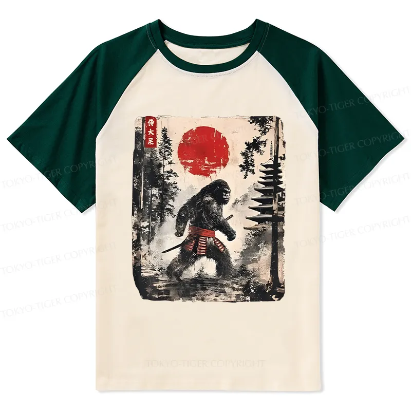 Tokyo-Tiger Japanese Samurai Bigfoot Raglan T-shirt