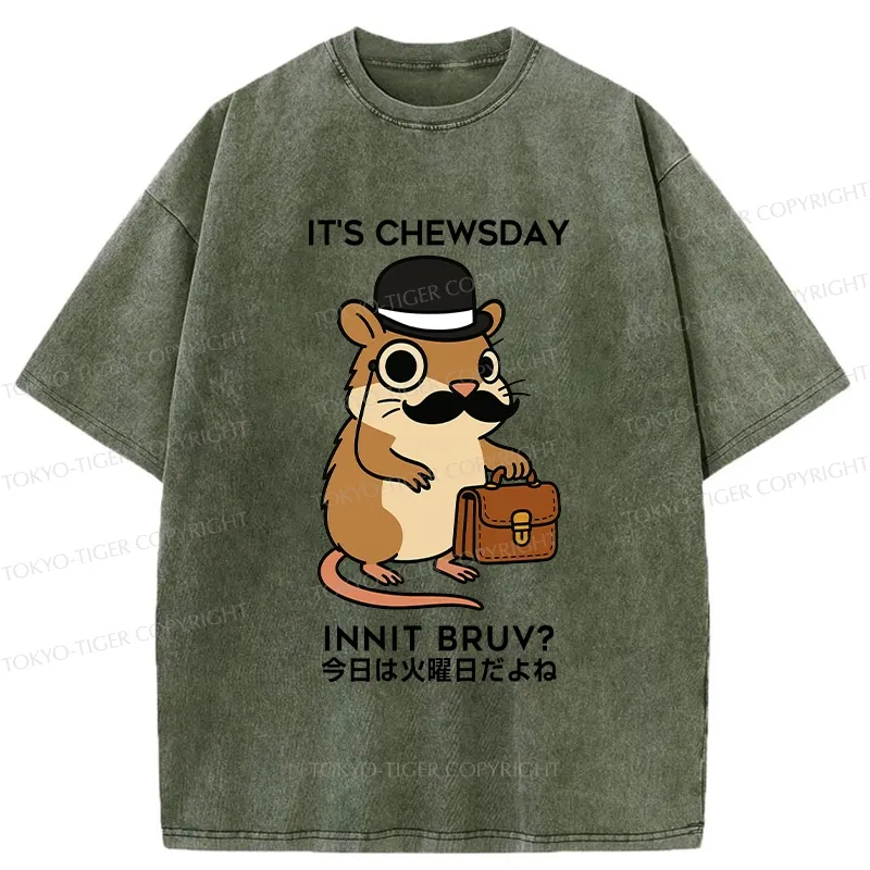 Tokyo-Tiger It's Chewsday Innit Bruv Washed T-Shirt