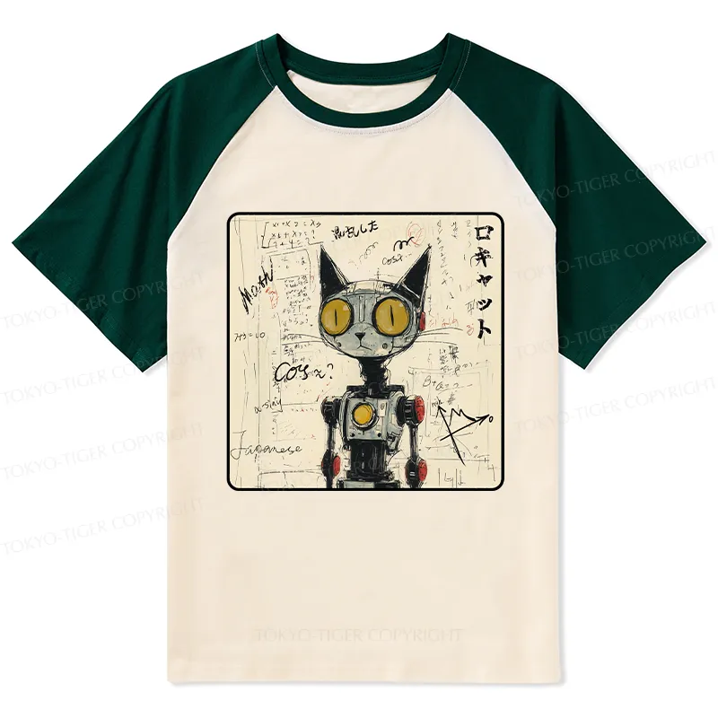 Tokyo-Tiger Robot Cat Raglan T-shirt