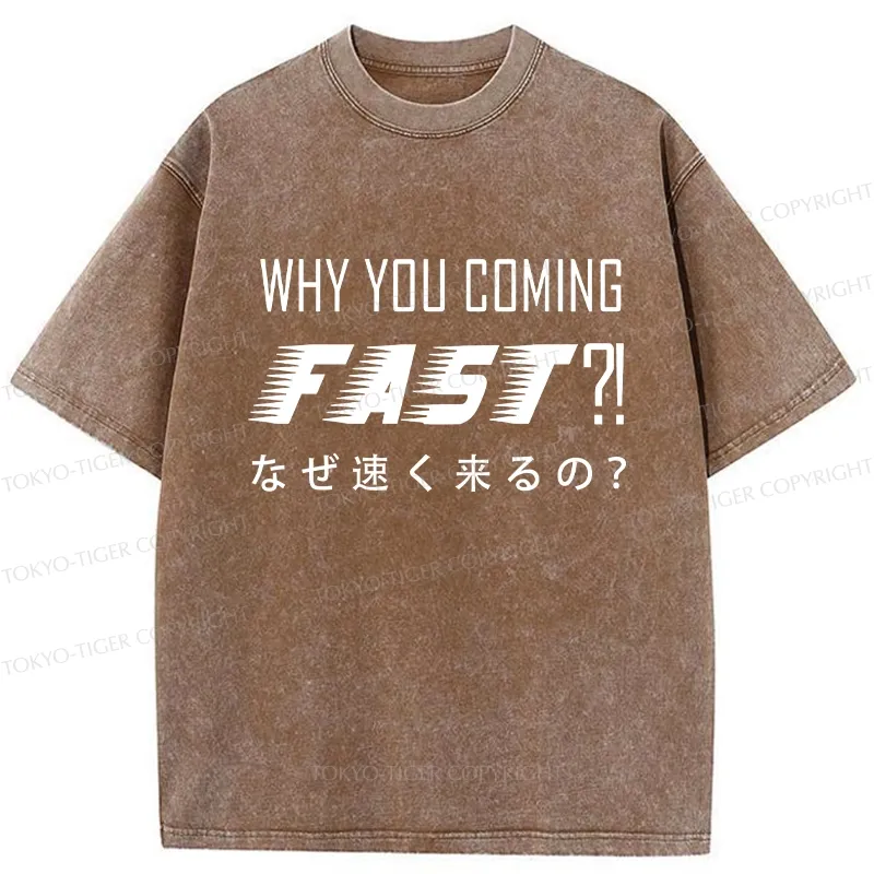 Tokyo-Tiger Funny Coming Fast Washed T-Shirt
