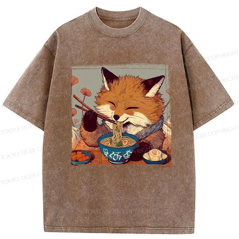 Tokyo-Tiger Ramen Lover Fox Washed T-Shirt
