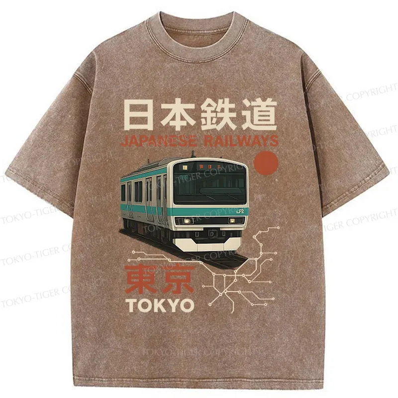 Tokyo-Tiger Japanese Retro Railway Washed T-Shirt