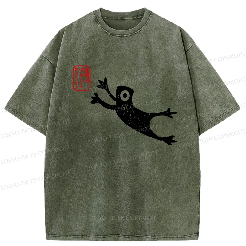 Tokyo-Tiger Funny Grumpy Japanese Frog Washed T-Shirt