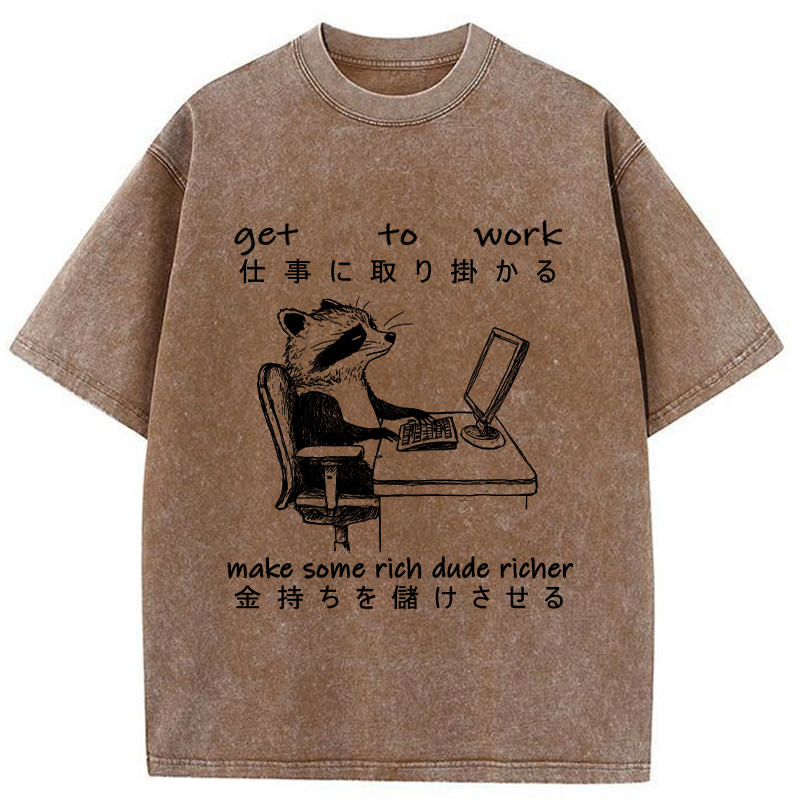 Tokyo-Tiger Raccoon Get To Work Washed T-Shirt