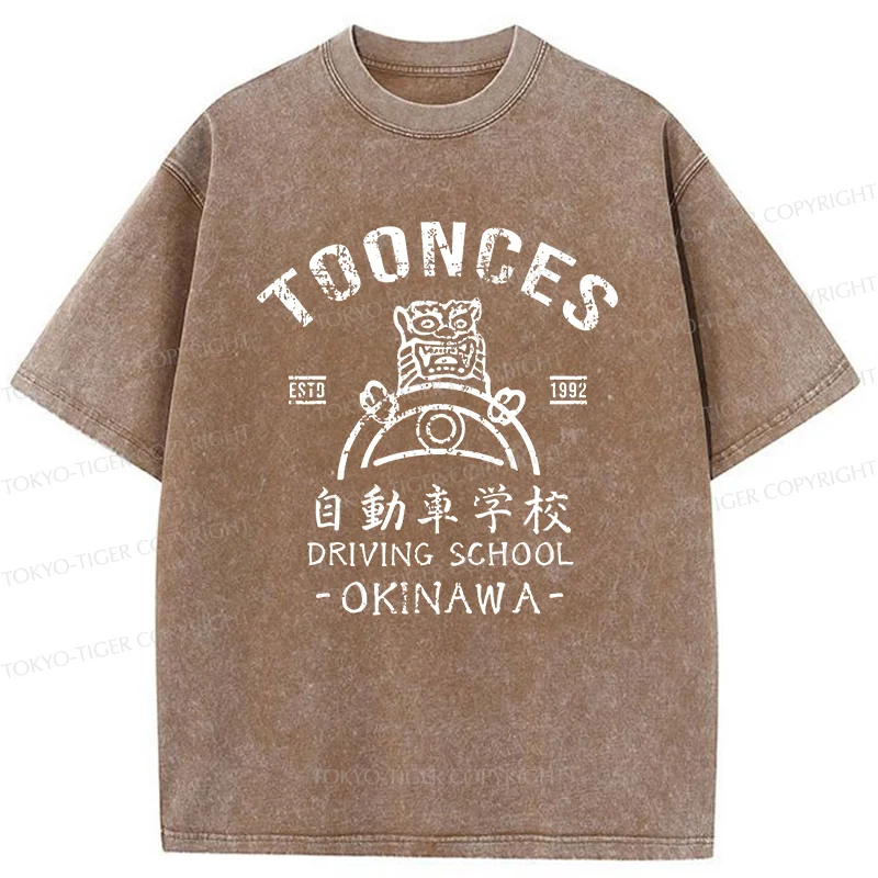 Tokyo-Tiger Okinawa Driving School Washed T-Shirt