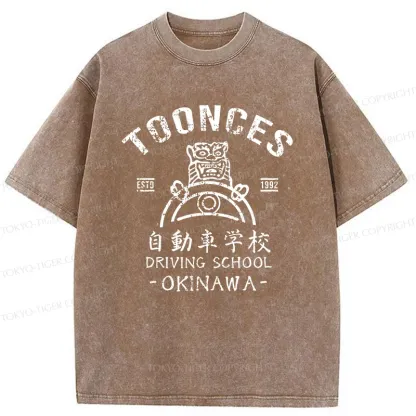 Tokyo-Tiger Okinawa Driving School Washed T-Shirt