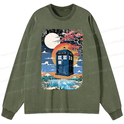 Tokyo-Tiger Tardis Under The Moonlight Washed Long Sleeve T-Shirt
