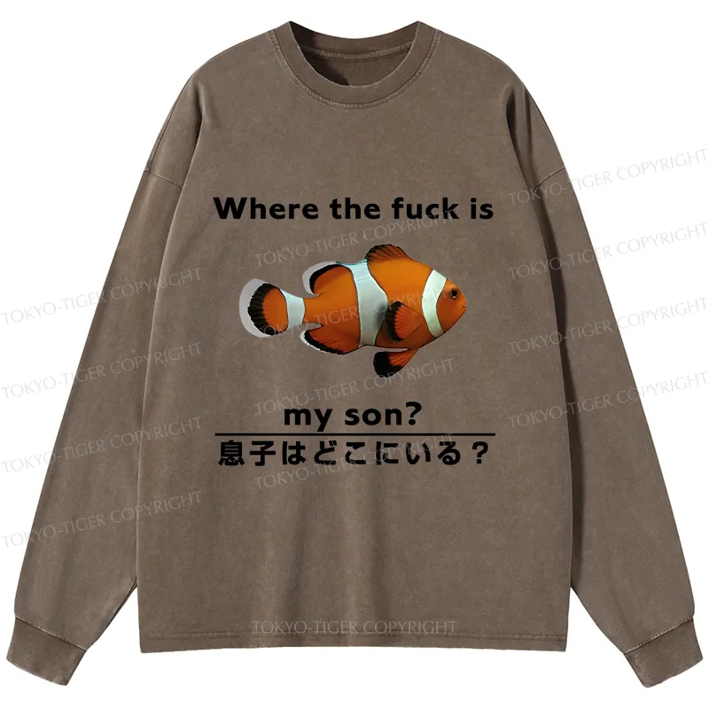 Tokyo-Tiger Fish Looking For Son Washed Long Sleeve T-Shirt