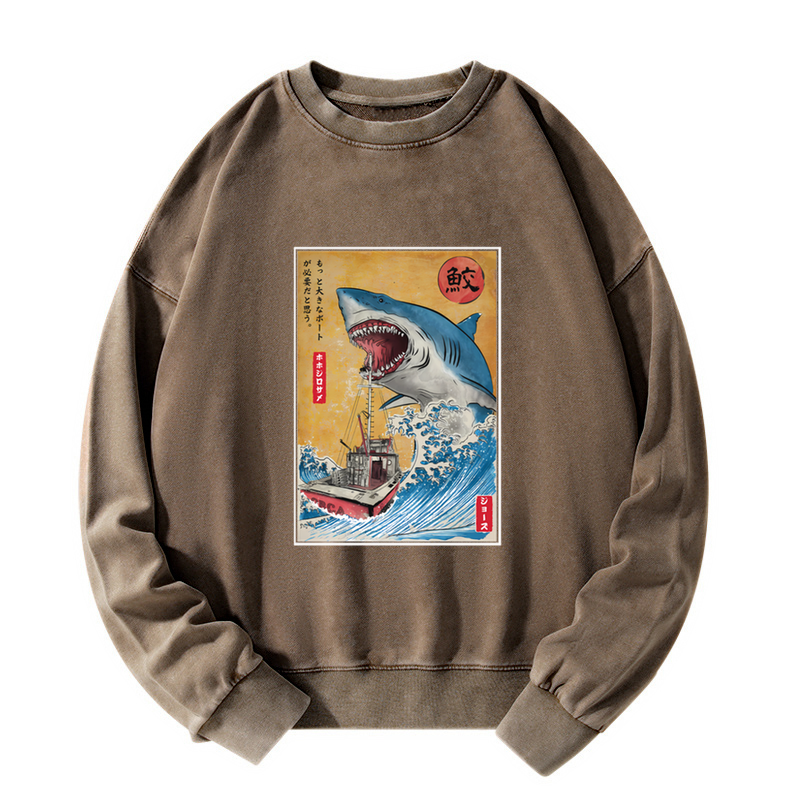 Tokyo-Tiger Ukiyoe Shark Japan Washed Sweatshirt
