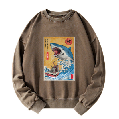 Tokyo-Tiger Ukiyoe Shark Japan Washed Sweatshirt