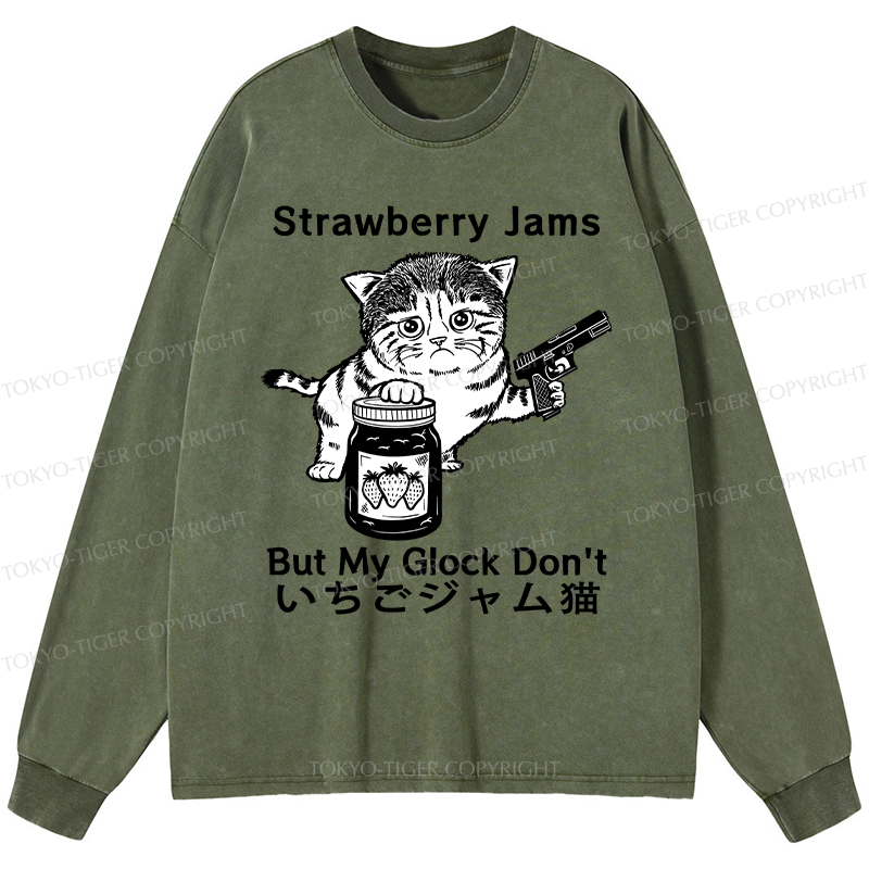 Tokyo-Tiger Strawberry Jam Cat Washed Long Sleeve T-Shirt