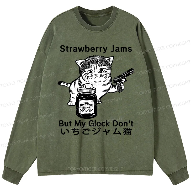 Tokyo-Tiger Strawberry Jam Cat Washed Long Sleeve T-Shirt