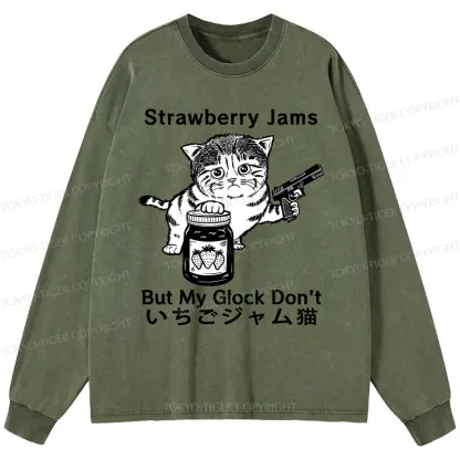 Tokyo-Tiger Strawberry Jam Cat Washed Long Sleeve T-Shirt
