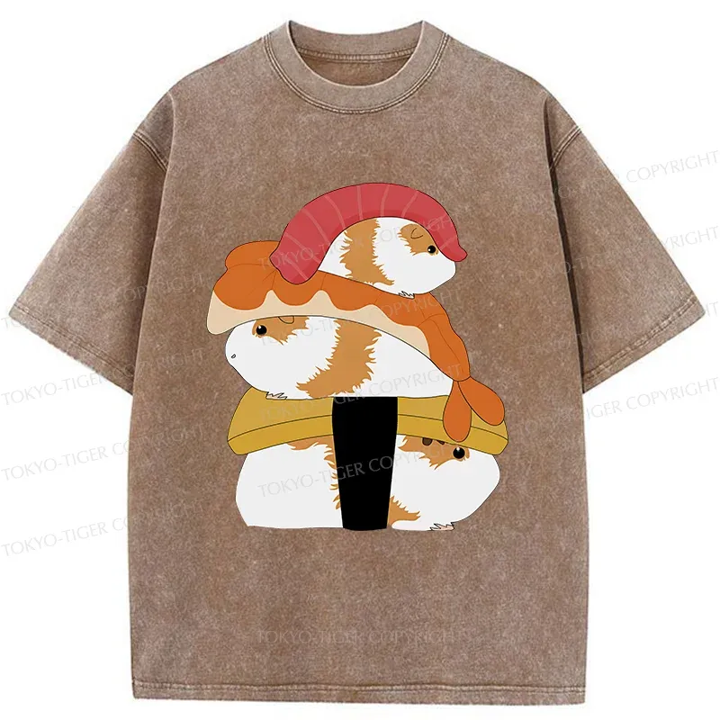 Tokyo-Tiger Hamster Sushi Washed T-Shirt