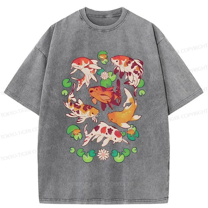 Tokyo-Tiger Retro Koi Group Washed T-Shirt
